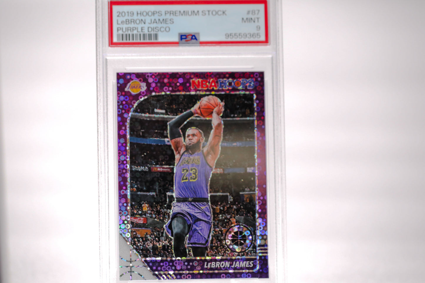 2019 Hoops Premium Stock LeBron James Purple Disco PSA 9