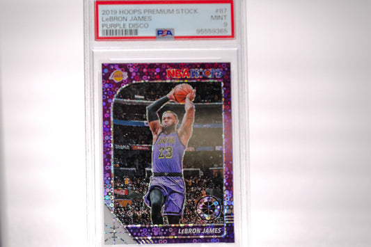 2019 Hoops Premium Stock LeBron James Purple Disco PSA 9