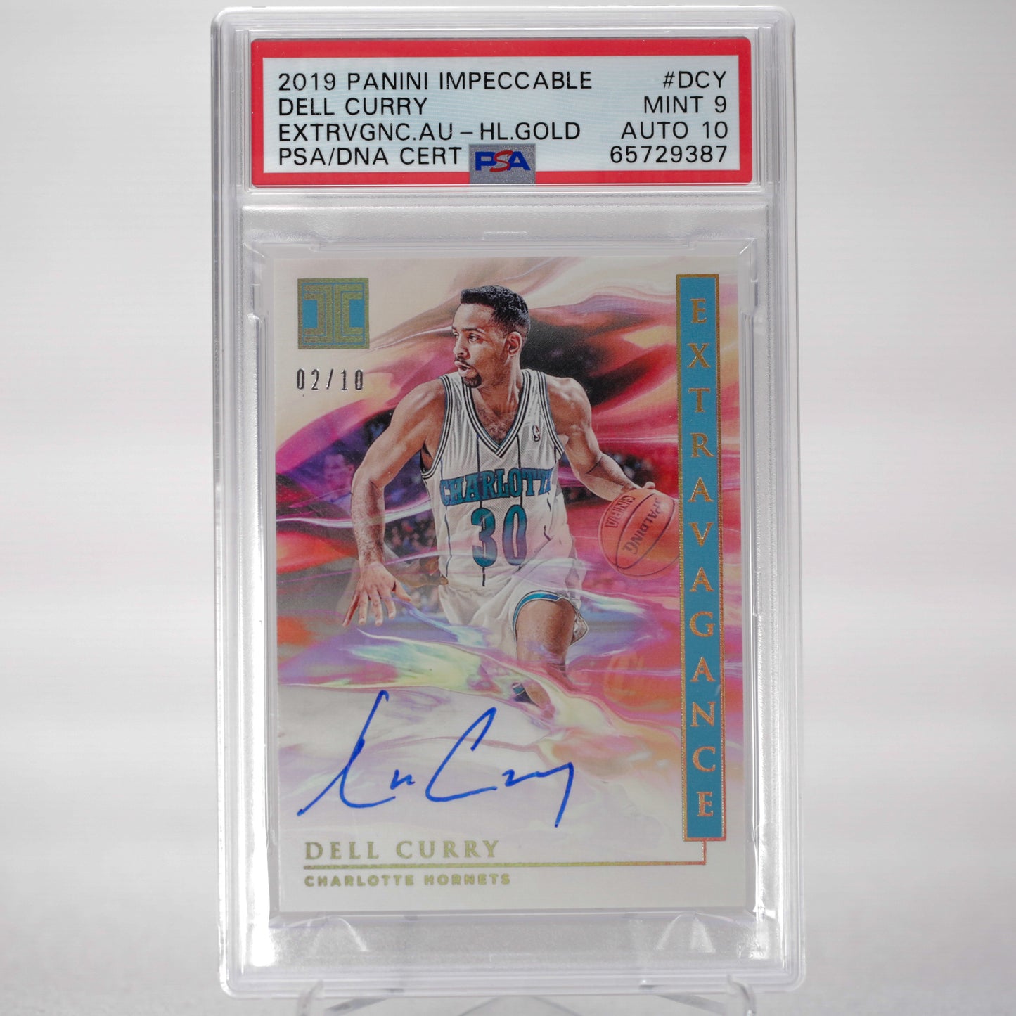 2019 Panini Impeccable Dell Curry Extravagance AUTO Gold 2_10 AUTO 10 PSA 9