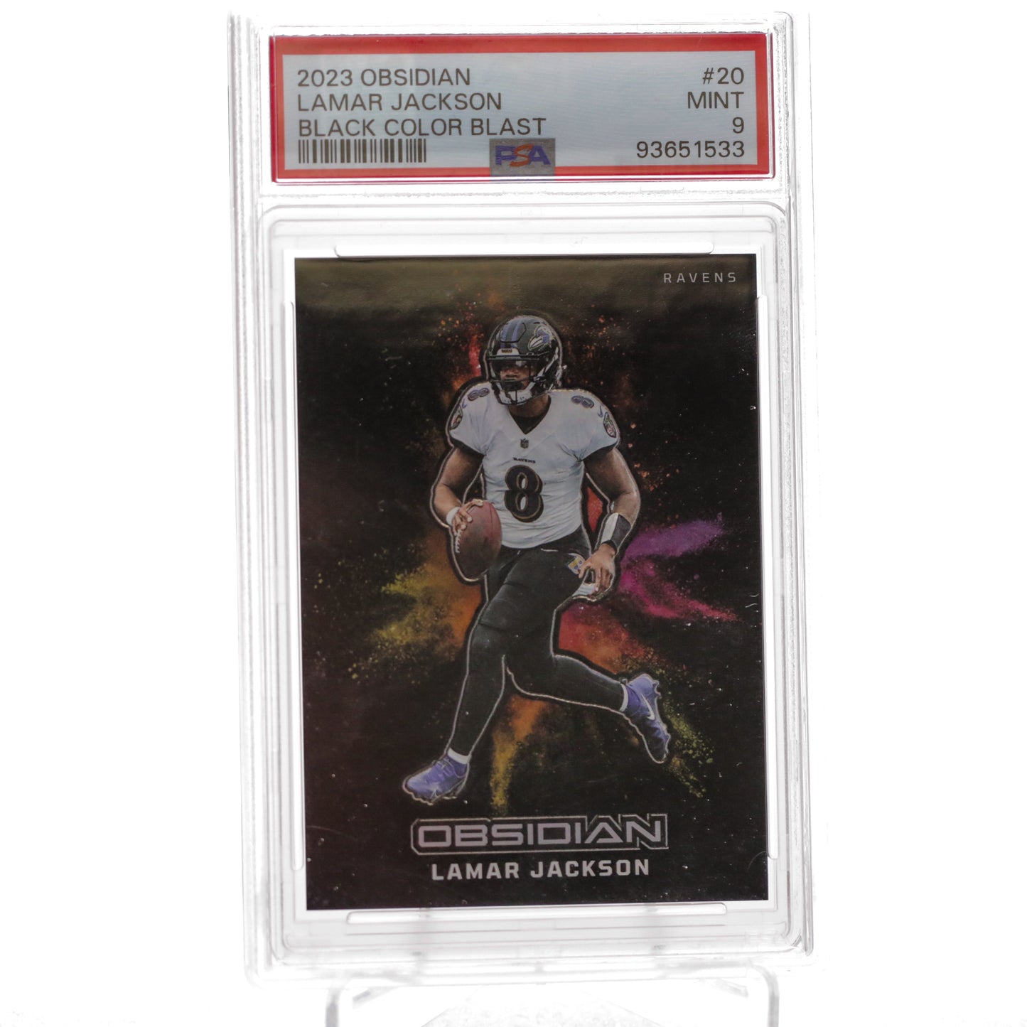 2023 Panini Obsidian Lamar Jackson Black Color Blast PSA 9